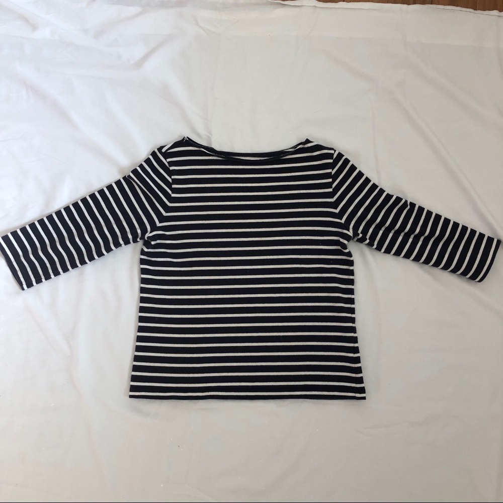 Navy Blue and White Striped Long-Sleeve